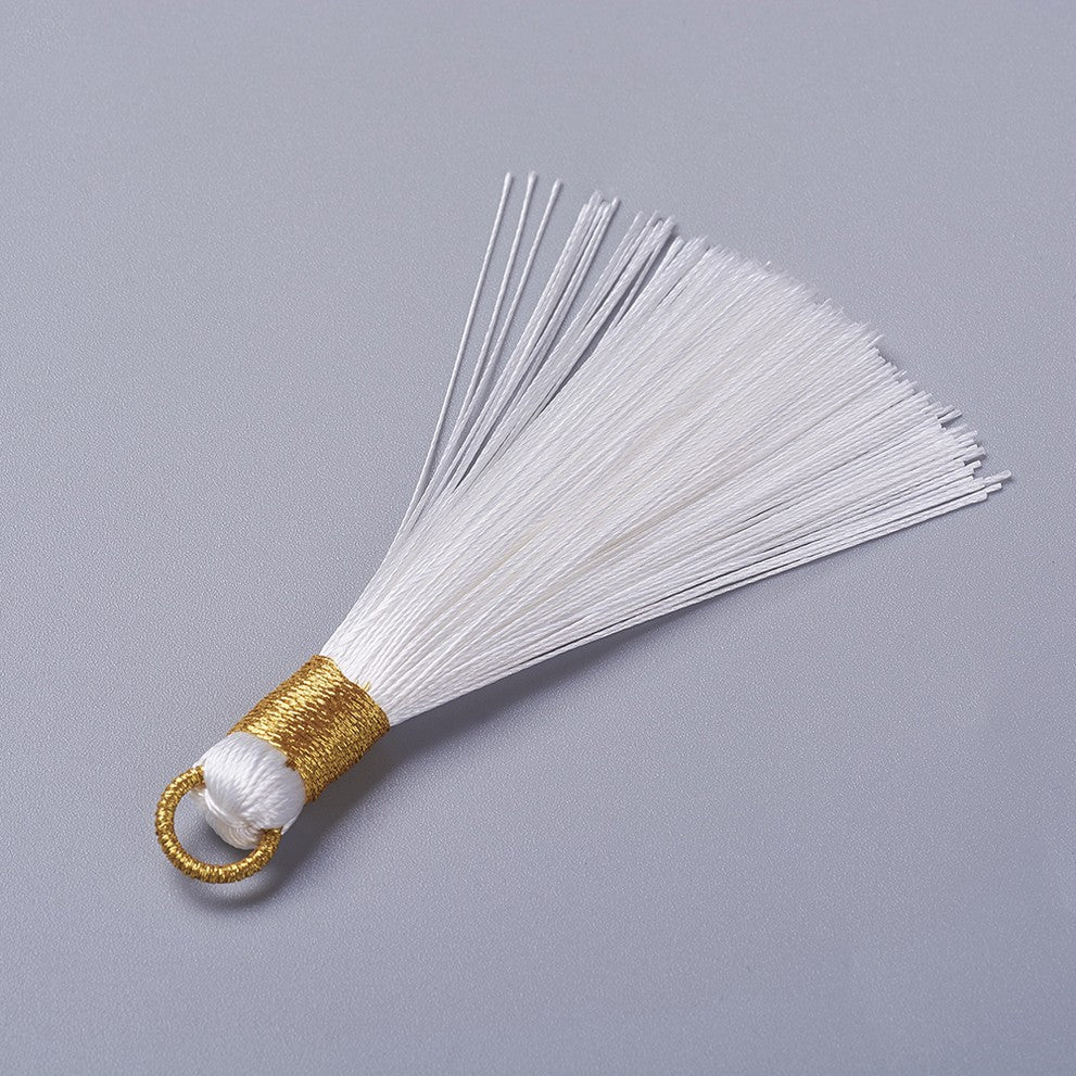 Rayon Φούντα λευκό με χρυσοκλωστή 80mm