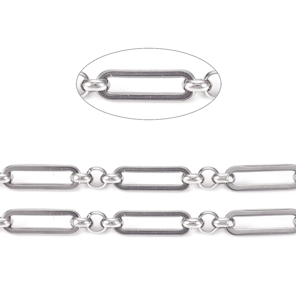 Ατσάλινη αλυσίδα ασημί οβάλ 13mm