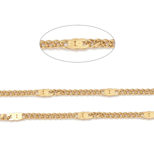 Χρυσή ατσάλινη αλυσίδα με οβάλ στρογγυλά διαστήματα