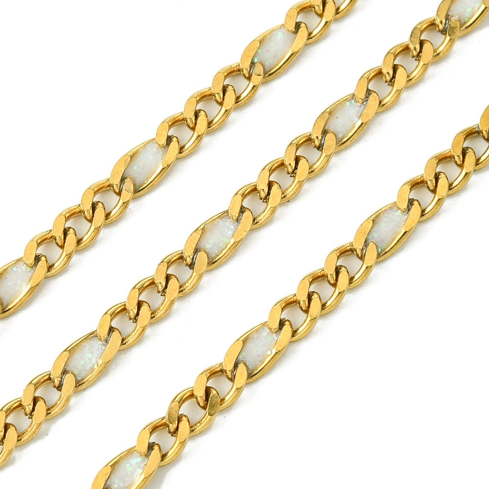 Αλυσίδα Ατσάλινη Figaro Διαμαντέ με Σμάλτο Glitter 2.8x0.8mm