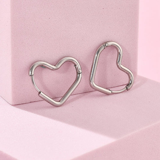 Ατσάλινοι κρίκοι ασημί καρδιά 20mm