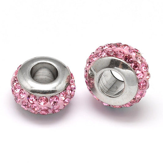 Ατσάλινη Χάντρα με ροζ Στρας