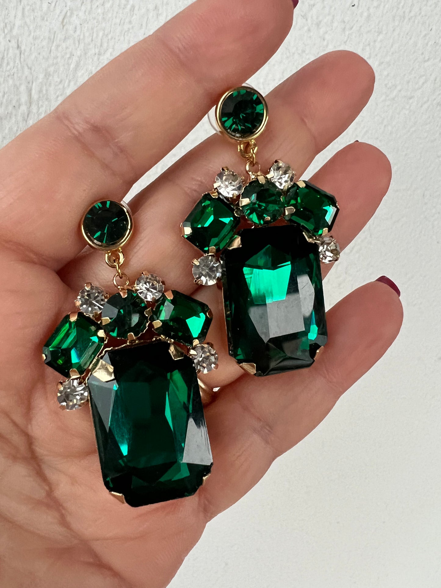 Σκουλαρίκια με κρύσταλλα σμαραγδί