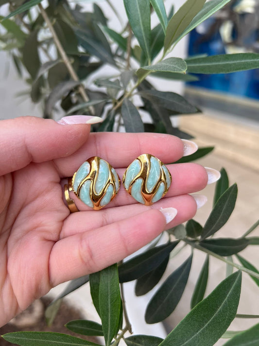 Σκουλαρίκια ατσάλινα με τυρκουάζ σμάλτο