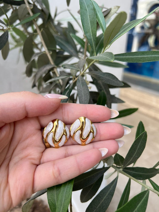 Σκουλαρίκια ατσάλινα με λευκό σμάλτο