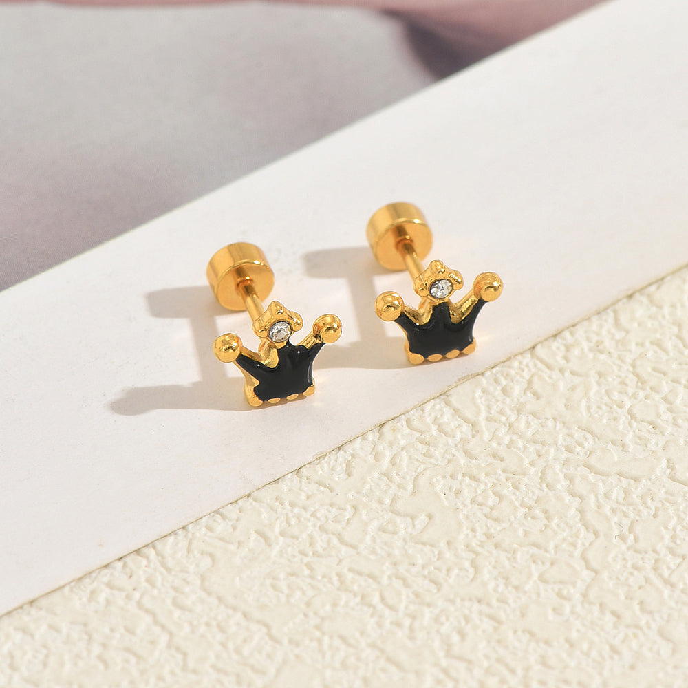 Καρφωτά ατσάλινα βιδωτά σκουλαρίκια κορώνα