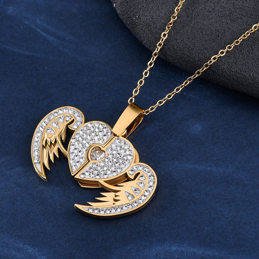 Ατσάλινο κολιέ καρδιά ανοιγόμενο με φτερά