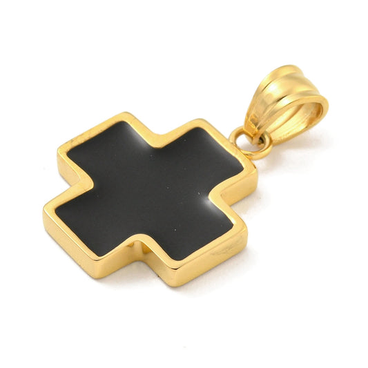 Ατσάλινο Στοιχείο σταυρός με μαύρο σμάλτο 22mm