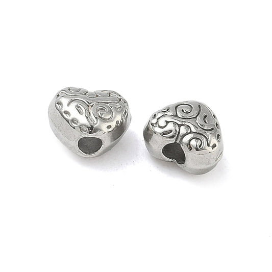 Ατσάλινη χάντρα ασημί καρδιά 6mm