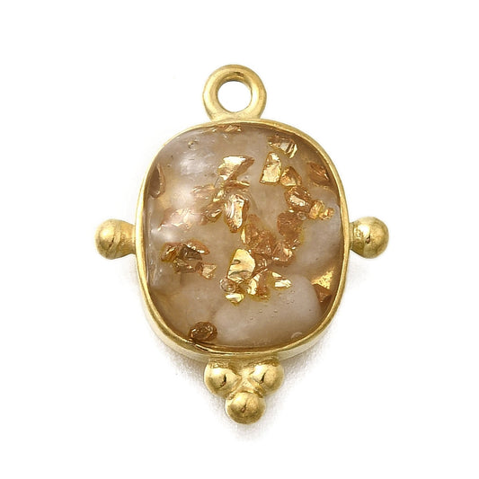 Ατσάλινο μενταγιόν ροζ χαλαζίας και φύλλα χρυσού