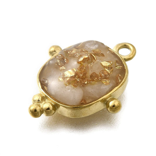 Ατσάλινο μενταγιόν ροζ χαλαζίας και φύλλα χρυσού