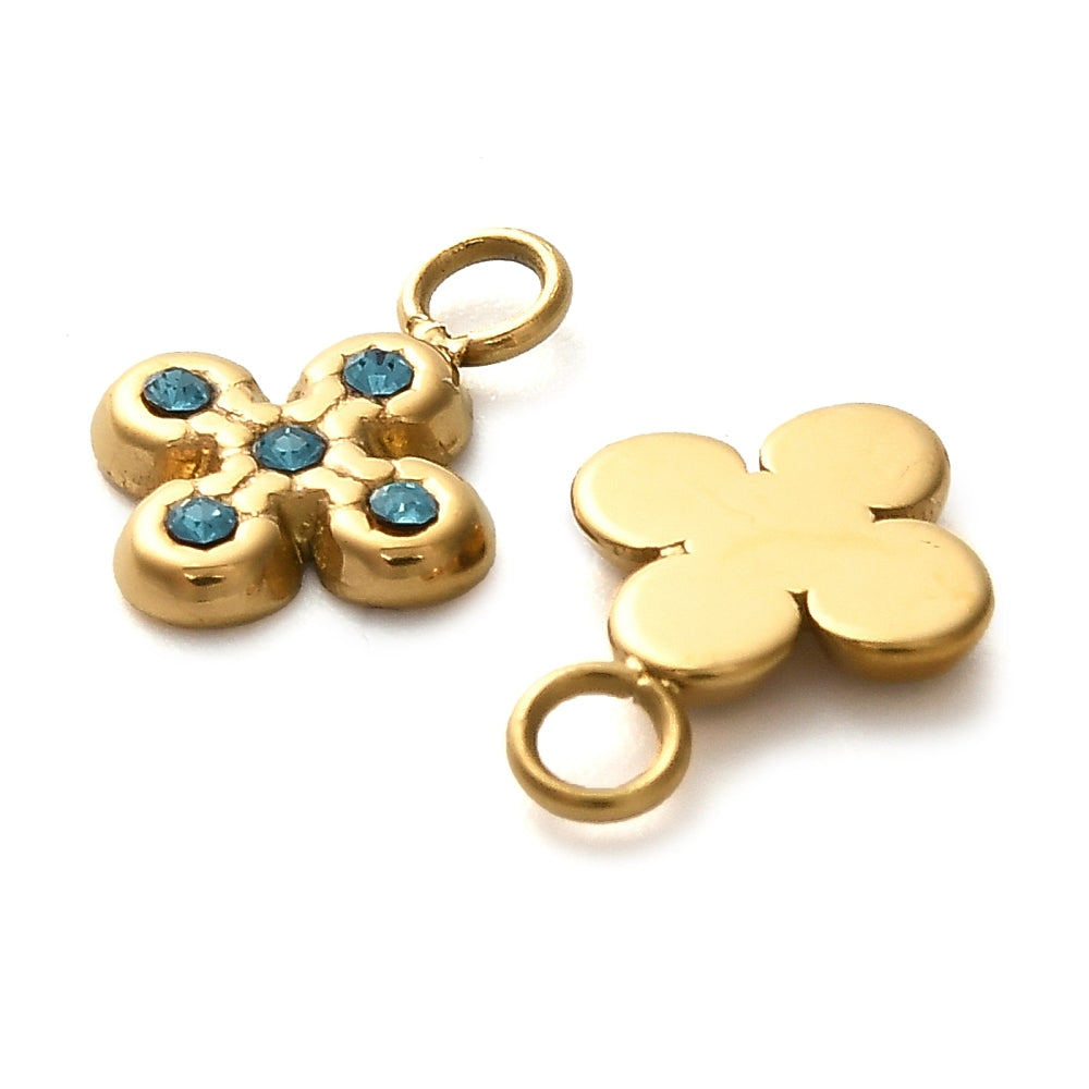 Ατσάλινο σταυρός με γαλάζια στρασάκια 10mm