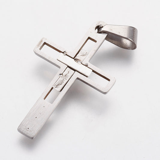 Ατσάλινος ασημί σταυρός με ζιργκόν 30mm