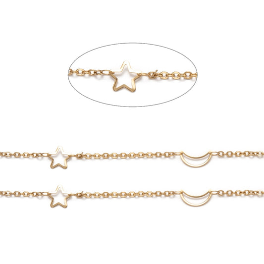 Χρυσή ατσάλινη αλυσίδα με αστέρια και φεγγάρια