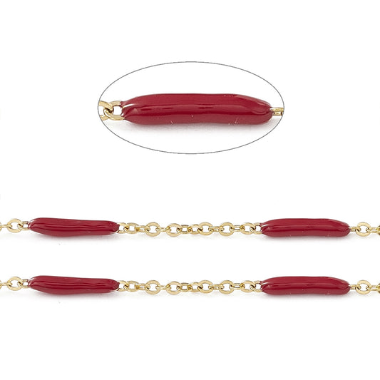 Aτσάλινη Αλυσίδα με κόκκινο μακρύ ρυζάκι σμάλτο