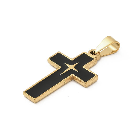 Ατσάλινο Στοιχείο χρυσός σταυρός με μαύρο σμάλτο 30mm