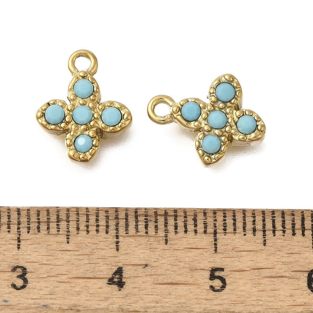 Ατσάλινος χρυσός σταυρός με τυρκουάζ πέτρες