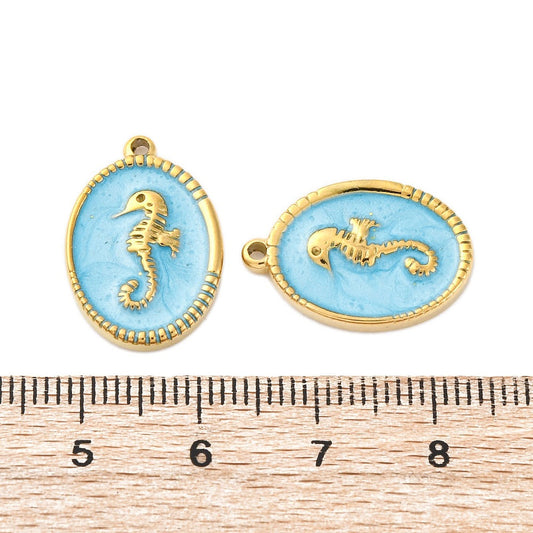 Ατσάλινο Στοιχείο ιππόκαμπος με γαλάζιο σμάλτο