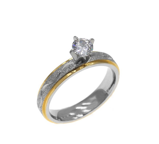 Ατσάλινο δίχρωμο μονόπετρο με ζιργκόν