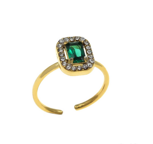 Ατσάλινο δαχτυλίδι πράσινη ροζέτα