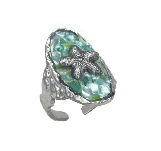 Δαχτυλίδι Ατσάλινο Οβάλ Σφυρήλατο με Αστερία