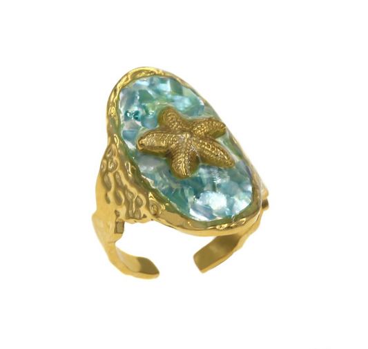 Δαχτυλίδι Ατσάλινο Οβάλ Σφυρήλατο με Αστερία