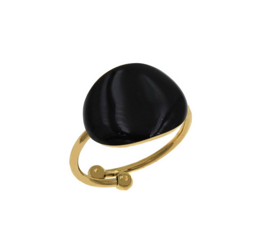 Ατσάλινο δαχτυλίδι οβάλ με μαύρο σμάλτο