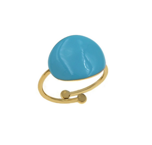 Ατσάλινο δαχτυλίδι οβάλ με γαλάζιο σμάλτο