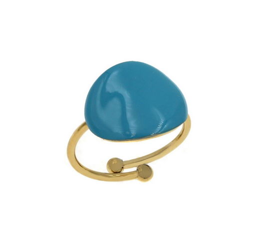 Ατσάλινο δαχτυλίδι οβάλ με τυρκουάζ σμάλτο