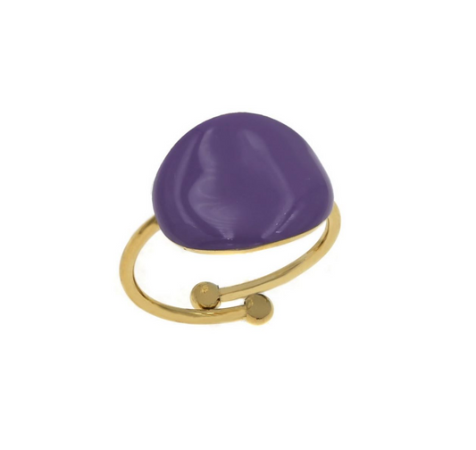 Ατσάλινο δαχτυλίδι οβάλ με μωβ σμάλτο