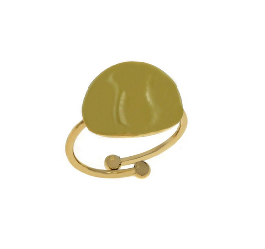 Ατσάλινο δαχτυλίδι οβάλ με μουσταρδί σμάλτο