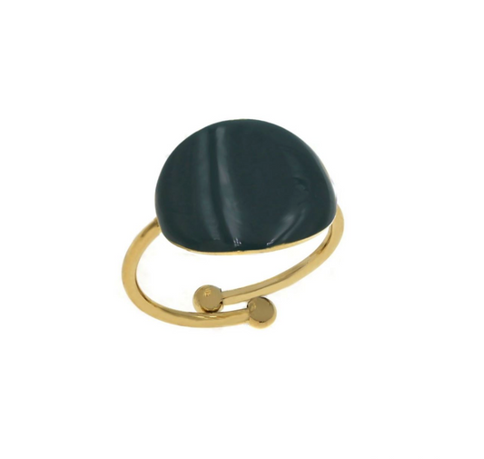 Ατσάλινο δαχτυλίδι οβάλ με κυπαρισσί σμάλτο