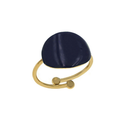 Ατσάλινο δαχτυλίδι οβάλ με σκούρο μπλε σμάλτο