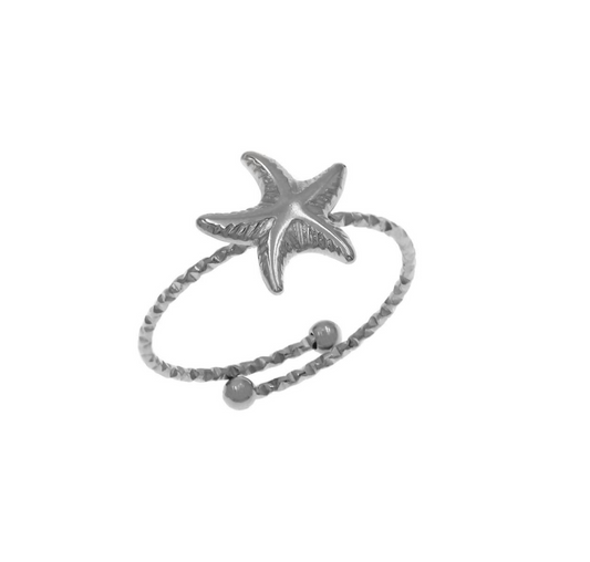 Ατσάλινο διαμαντέ δαχτυλίδι με αστερία