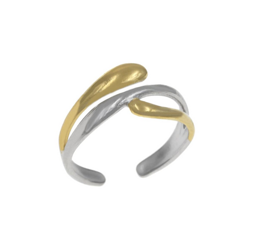 Ατσάλινο δίχρωμο δαχτυλίδι με σταγόνες