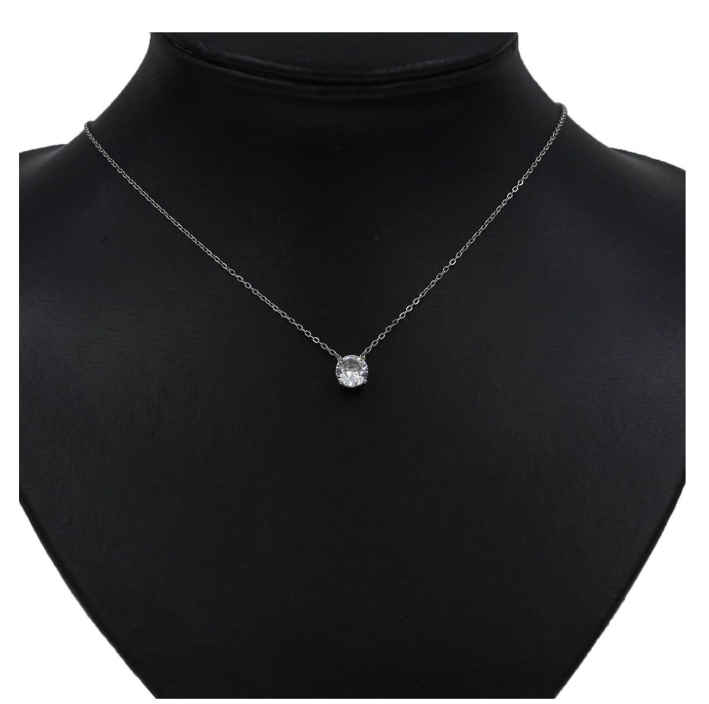 Ατσάλινο κολιέ με μονόπετρο ασημί