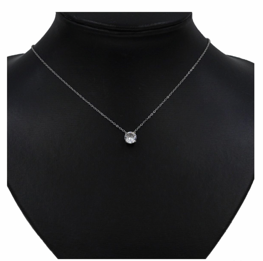 Ατσάλινο κολιέ με μονόπετρο ασημί