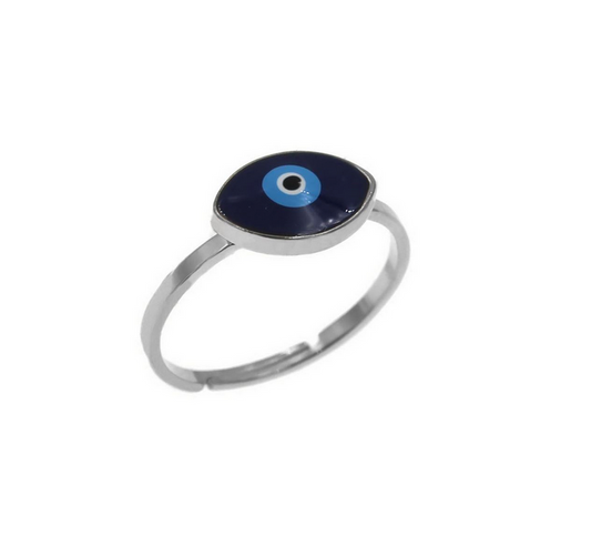 Ατσάλινο δαχτυλίδι με ματάκι ασημί