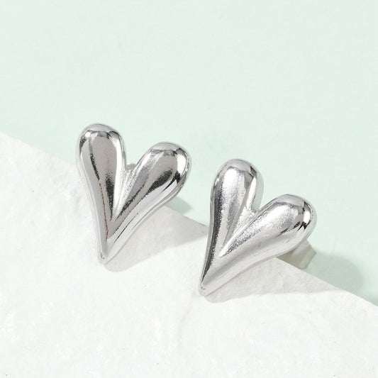 Σκουλαρίκια ατσάλινα ασημί καρδιές 13mm