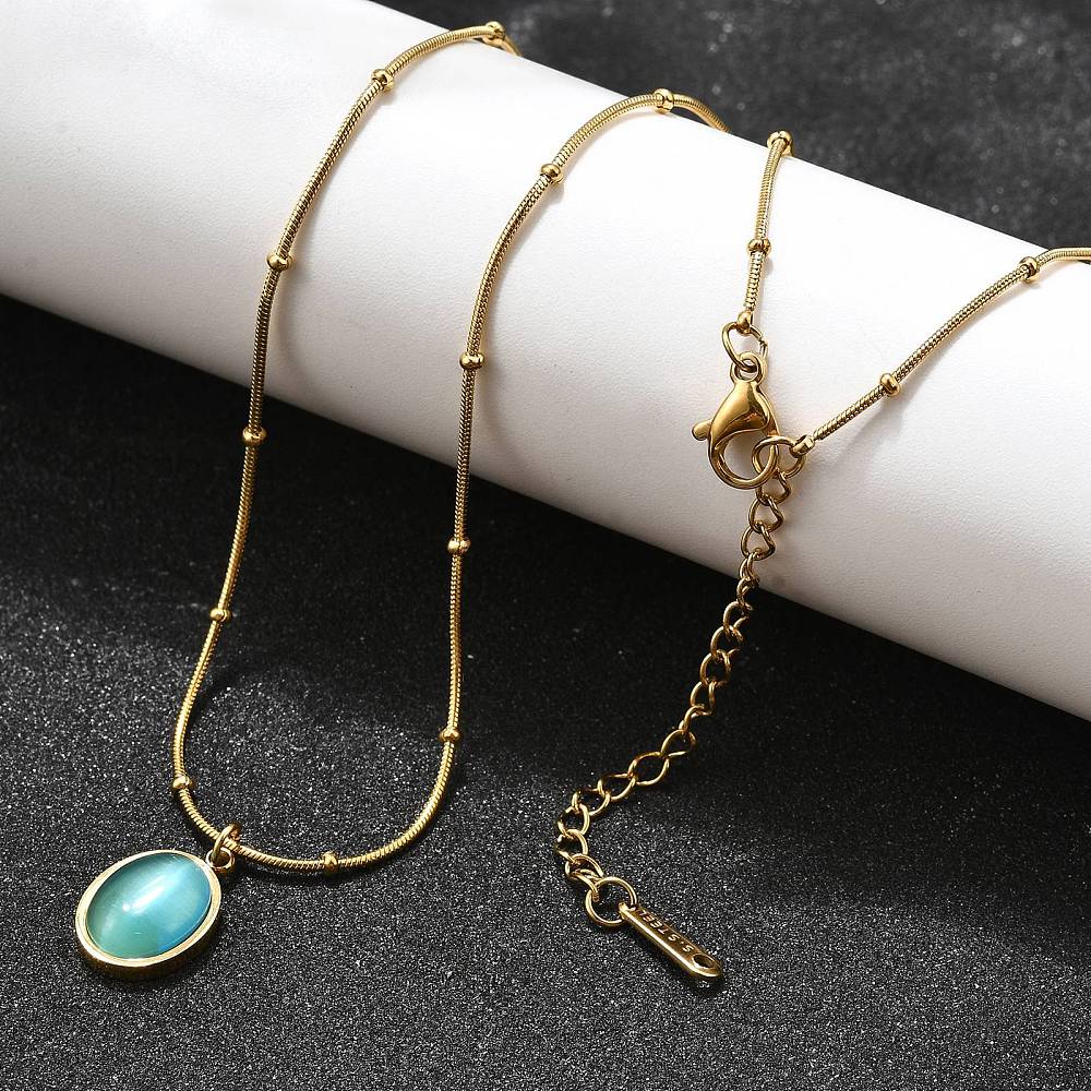 Ατσάλινο κολιέ με πέτρα μάτι γάτας