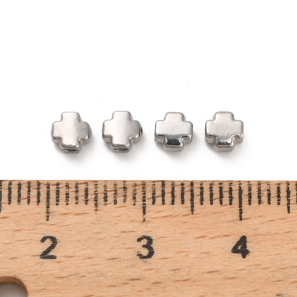 Ατσάλινη Χάντρα ασημί σταυρός 4mm