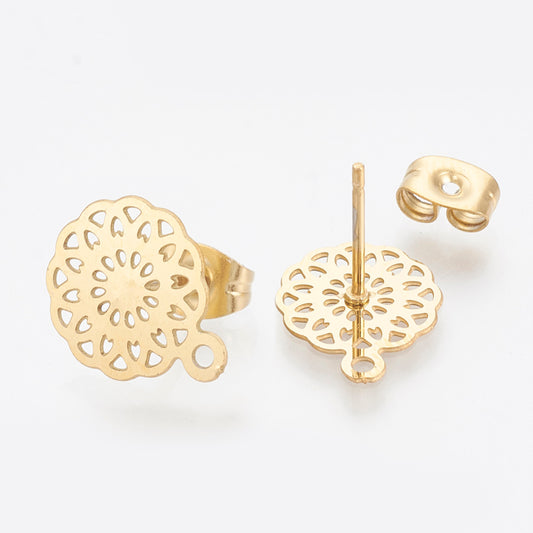 Καρφωτά ατσάλινα σκουλαρίκια λουλούδι και κρίκο