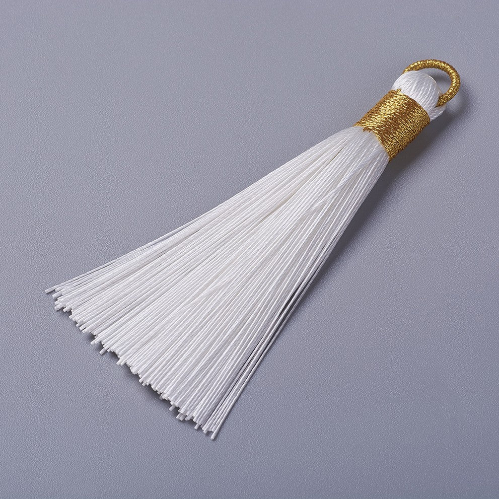 Rayon Φούντα λευκό με χρυσοκλωστή 80mm