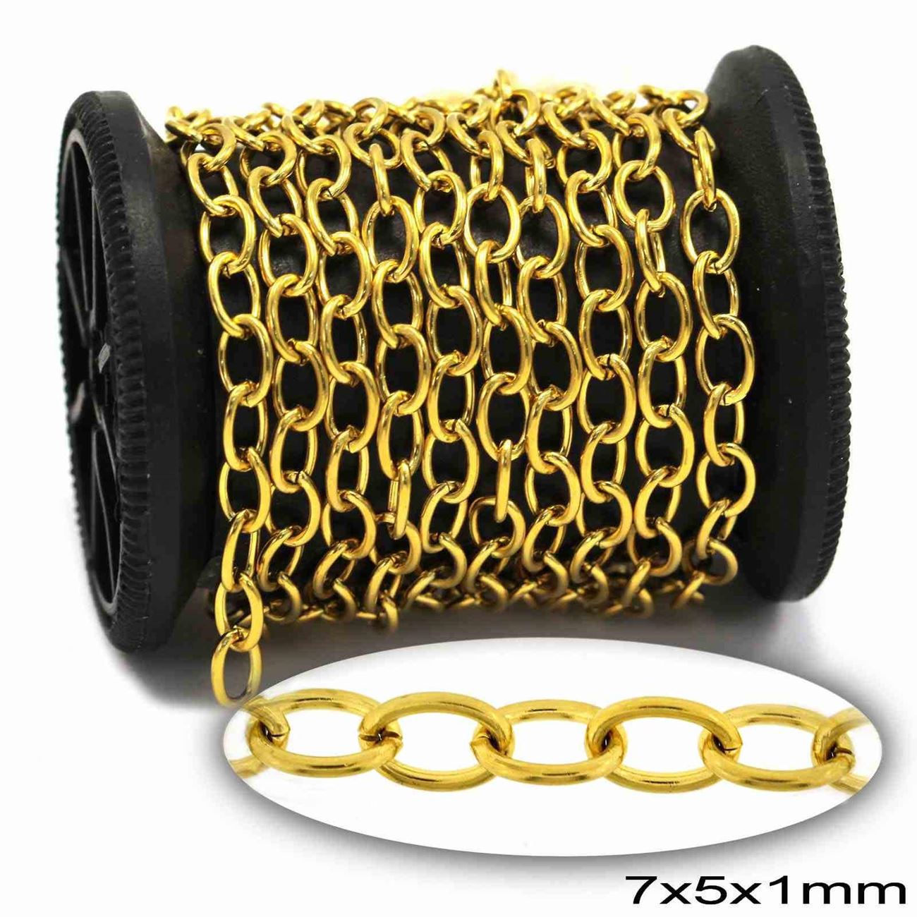 Αλυσίδα Ατσάλινη Οβάλ Κρίκος 7x5x1mm