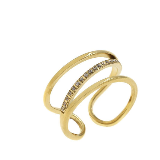 Ατσάλινο δίσειρο δαχτυλίδι με διαγώνια μπάρα ζιργκόν