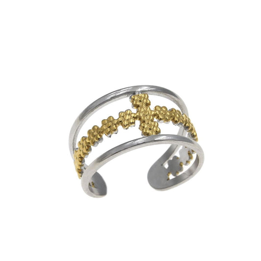 Ατσάλινο δίχρωμο δαχτυλίδι σταυρός