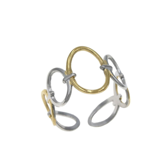 Ατσάλινο δίχρωμο δαχτυλίδι με οβάλ περιγράμματα