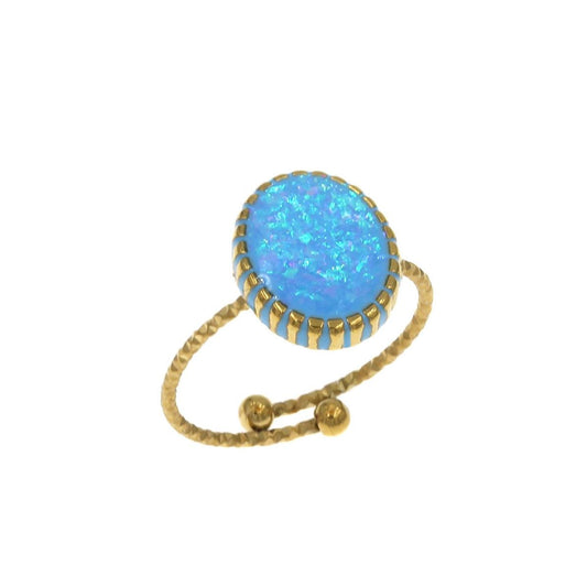 Ατσάλινο οβάλ δαχτυλίδι με συνθετικό οπάλ