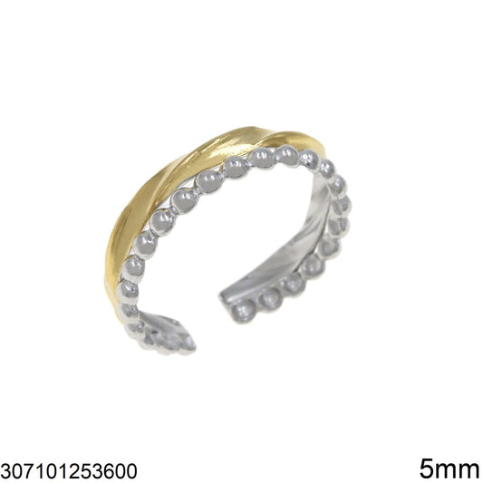 Ατσάλινο δίχρωμο δαχτυλίδι στριφτό με μπιλάκια