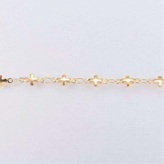 Χρυσή ατσάλινη αλυσίδα με σταυρουδάκια -SSG12